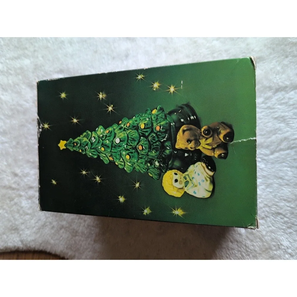 1970's Avon Merry Christmas Tree Hostess Set Ceramic Tree w Salt Pepper  Shakers